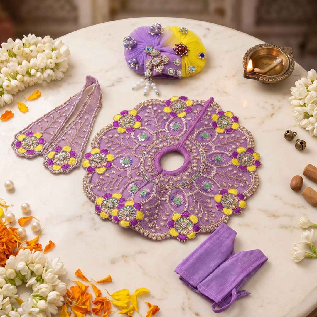 Heavy Embroidery 4 Piece Designer Laddu Gopal Dress | Purple - 1017 - Image 2